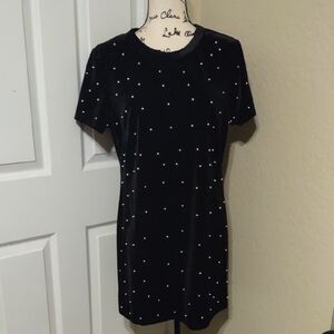 City Triangles Black Mini Dress with White Dots Size L New